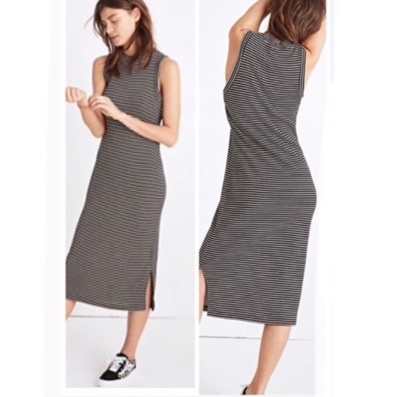 Madewell Dresses | Madewell Ribbed Mockneck Midi Dress Stripe Size Medium | Color: Black/White | Size: M | Mtuhoop242410's Closet